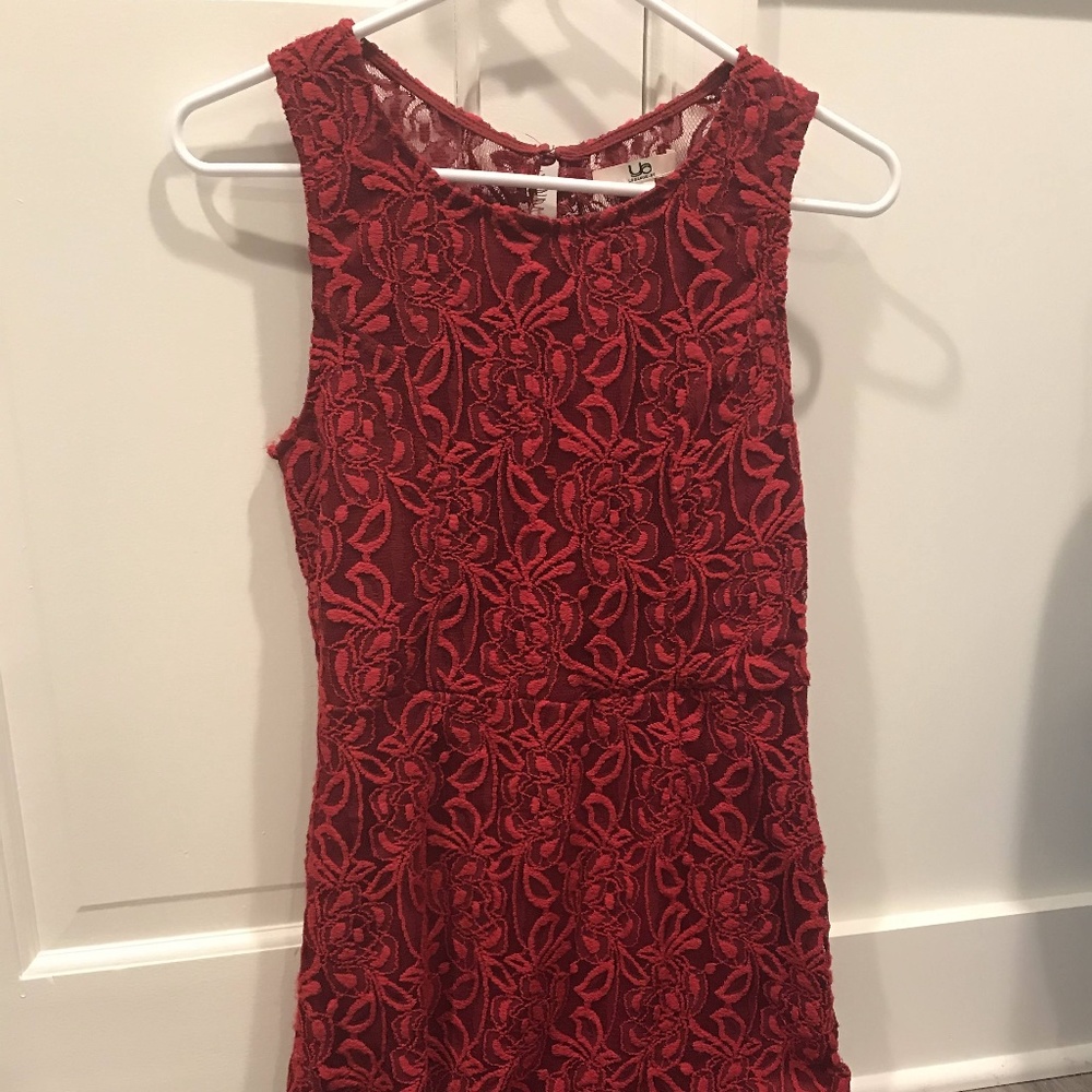 Boutique A-line Red Lace Dress with Open Back